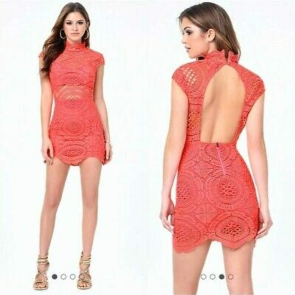 Bebe Coral Lace Cutout Dress